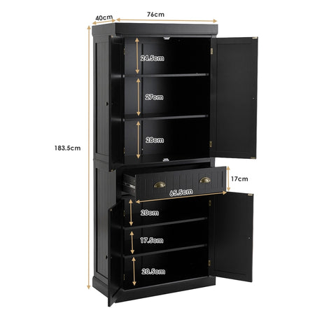 Cupboard Freestanding Kitchen Cabinet w/ Adjustable Shelves-Black