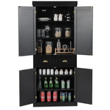 Cupboard Freestanding Kitchen Cabinet w/ Adjustable Shelves-Black