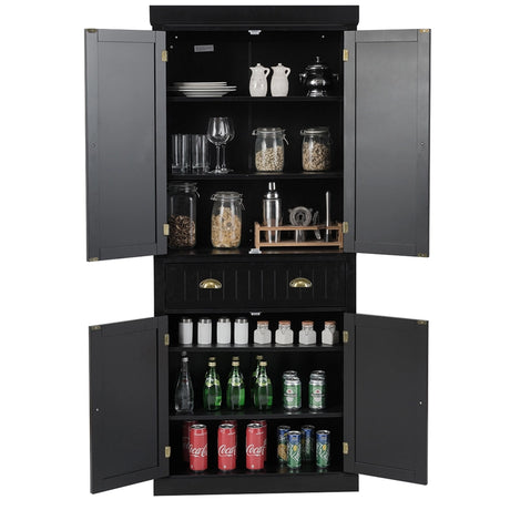 Cupboard Freestanding Kitchen Cabinet w/ Adjustable Shelves-Black