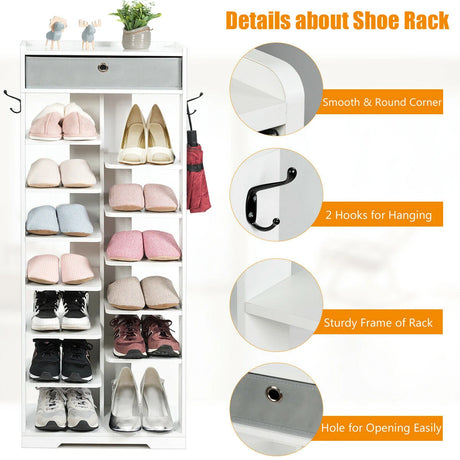 13-tier Vertical Shoe Rack with Removable Drawer