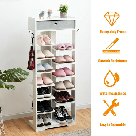 13-tier Vertical Shoe Rack with Removable Drawer