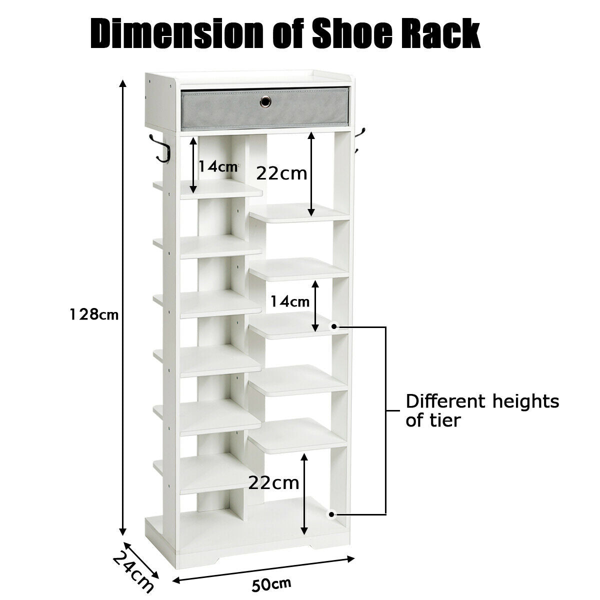13-tier Vertical Shoe Rack with Removable Drawer