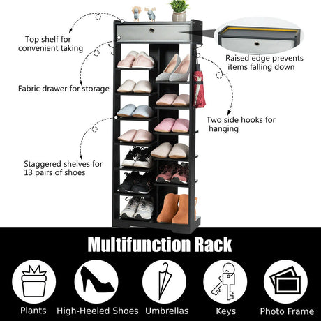 13-tier Vertical Shoe Rack with Removable Drawer