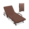 Folding Single Guest Bed with Mattress &amp; Metal Frame-Coffee
