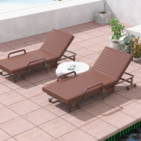 Folding Single Guest Bed with Mattress &amp; Metal Frame-Coffee
