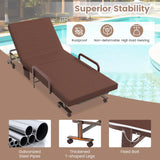 Folding Single Guest Bed with Mattress &amp; Metal Frame-Coffee