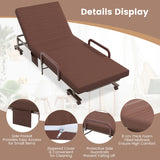 Folding Single Guest Bed with Mattress &amp; Metal Frame-Coffee