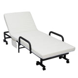 Folding Single Guest Bed with Mattress &amp; Metal Frame-White