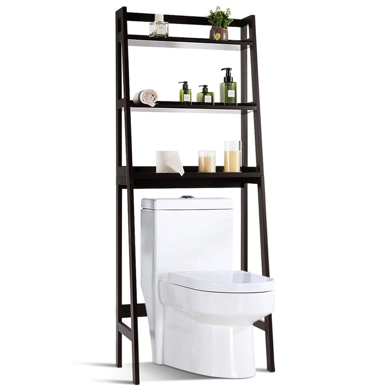 3-Tier Wood Over the Toilet Storage Rack for Bathroom &amp; Laundry-Brown