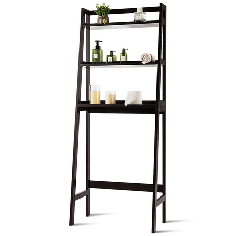 3-Tier Wood Over the Toilet Storage Rack for Bathroom &amp; Laundry-Brown