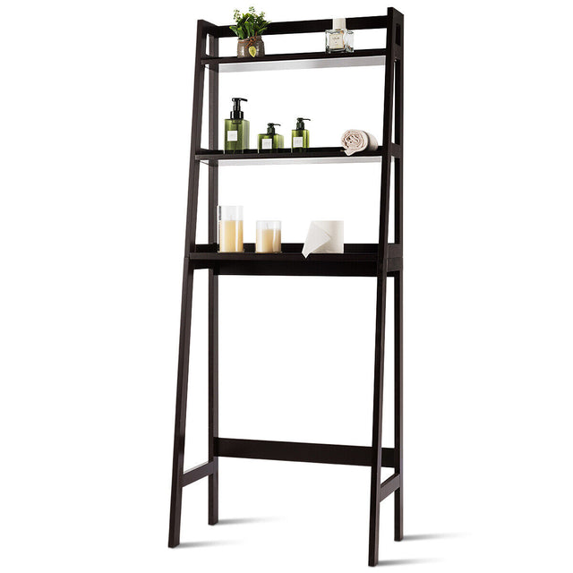3-Tier Wood Over the Toilet Storage Rack for Bathroom &amp; Laundry-Brown