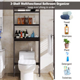 3-Tier Wood Over the Toilet Storage Rack for Bathroom &amp; Laundry-Brown