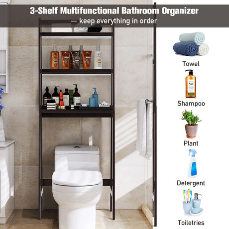 3-Tier Wood Over the Toilet Storage Rack for Bathroom &amp; Laundry-Brown