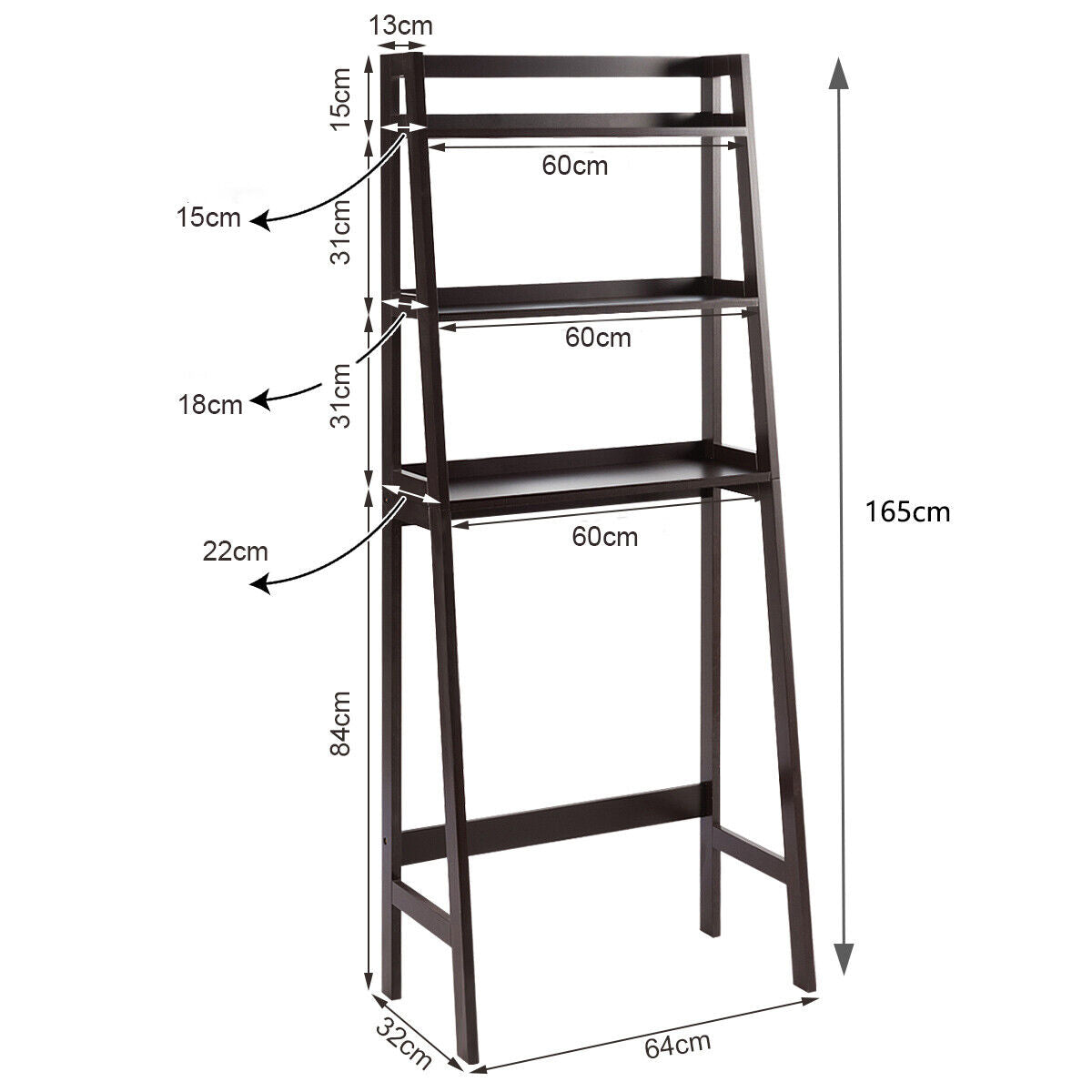 3-Tier Wood Over the Toilet Storage Rack for Bathroom &amp; Laundry-Brown