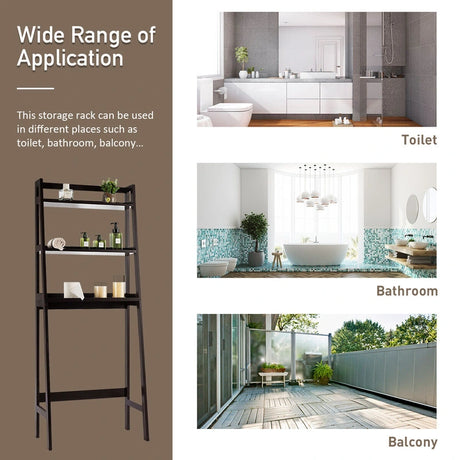 3-Tier Wood Over the Toilet Storage Rack for Bathroom &amp; Laundry-Brown