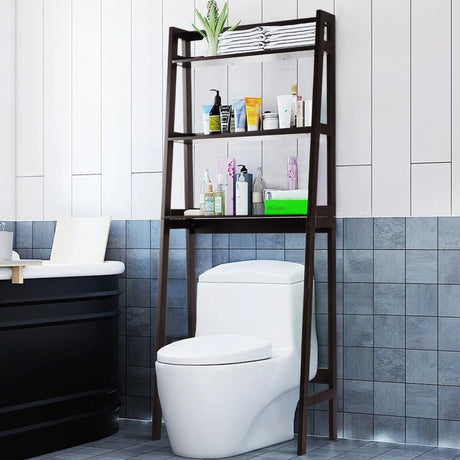 3-Tier Wood Over the Toilet Storage Rack for Bathroom &amp; Laundry-Brown