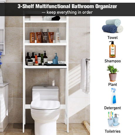 3-Tier Wood Over the Toilet Storage Rack for Bathroom &amp; Laundry-White