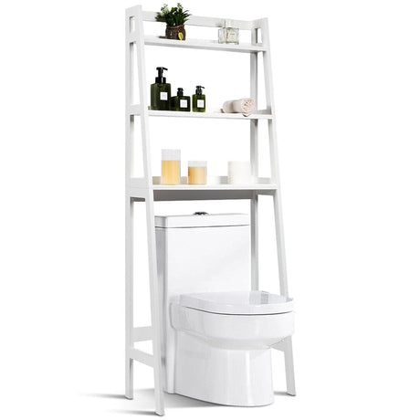 3-Tier Wood Over the Toilet Storage Rack for Bathroom &amp; Laundry-White