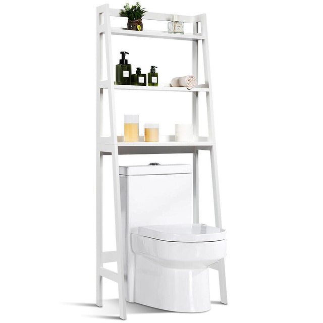 3-Tier Wood Over the Toilet Storage Rack for Bathroom &amp; Laundry-White