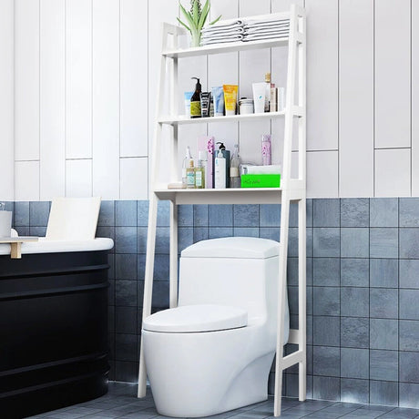 3-Tier Wood Over the Toilet Storage Rack for Bathroom &amp; Laundry-White
