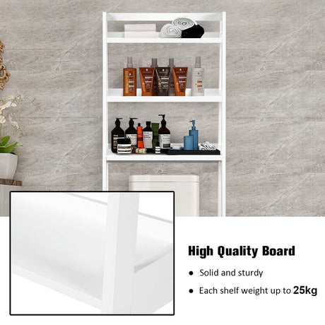 3-Tier Wood Over the Toilet Storage Rack for Bathroom &amp; Laundry-White