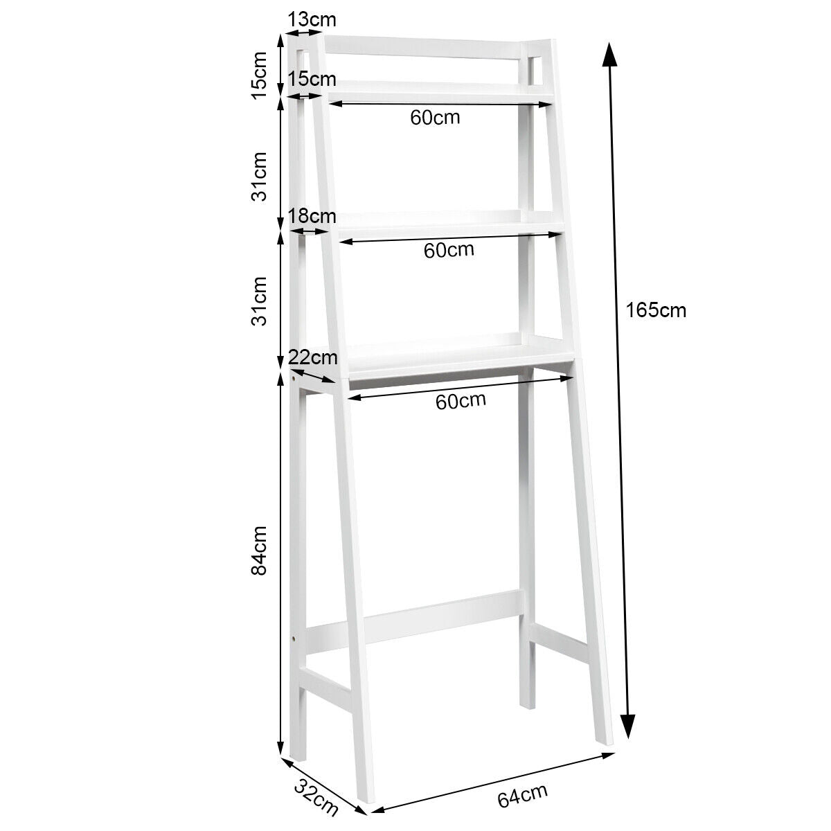 3-Tier Wood Over the Toilet Storage Rack for Bathroom &amp; Laundry-White