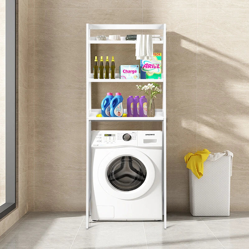 3-Tier Wood Over the Toilet Storage Rack for Bathroom &amp; Laundry-White