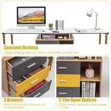 L-Shaped Computer Desk for Two Person with 3 Storage Drawers and Shelves