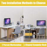 L-Shaped Computer Desk for Two Person with 3 Storage Drawers and Shelves