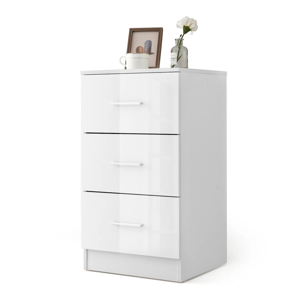3 Drawer Bedside Table High Gloss 37.1 x 34.2 x 66.5 cm White
