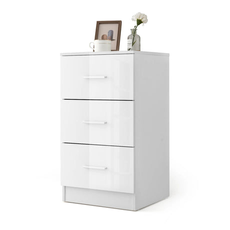 3 Drawer Bedside Table High Gloss 37.1 x 34.2 x 66.5 cm White