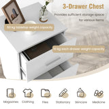 3 Drawer Bedside Table High Gloss 37.1 x 34.2 x 66.5 cm White