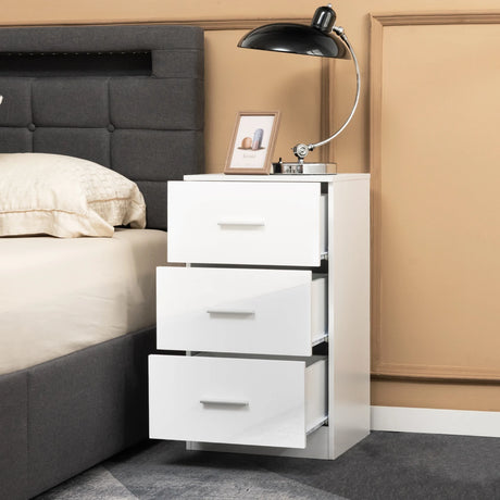 3 Drawer Bedside Table High Gloss 37.1 x 34.2 x 66.5 cm White