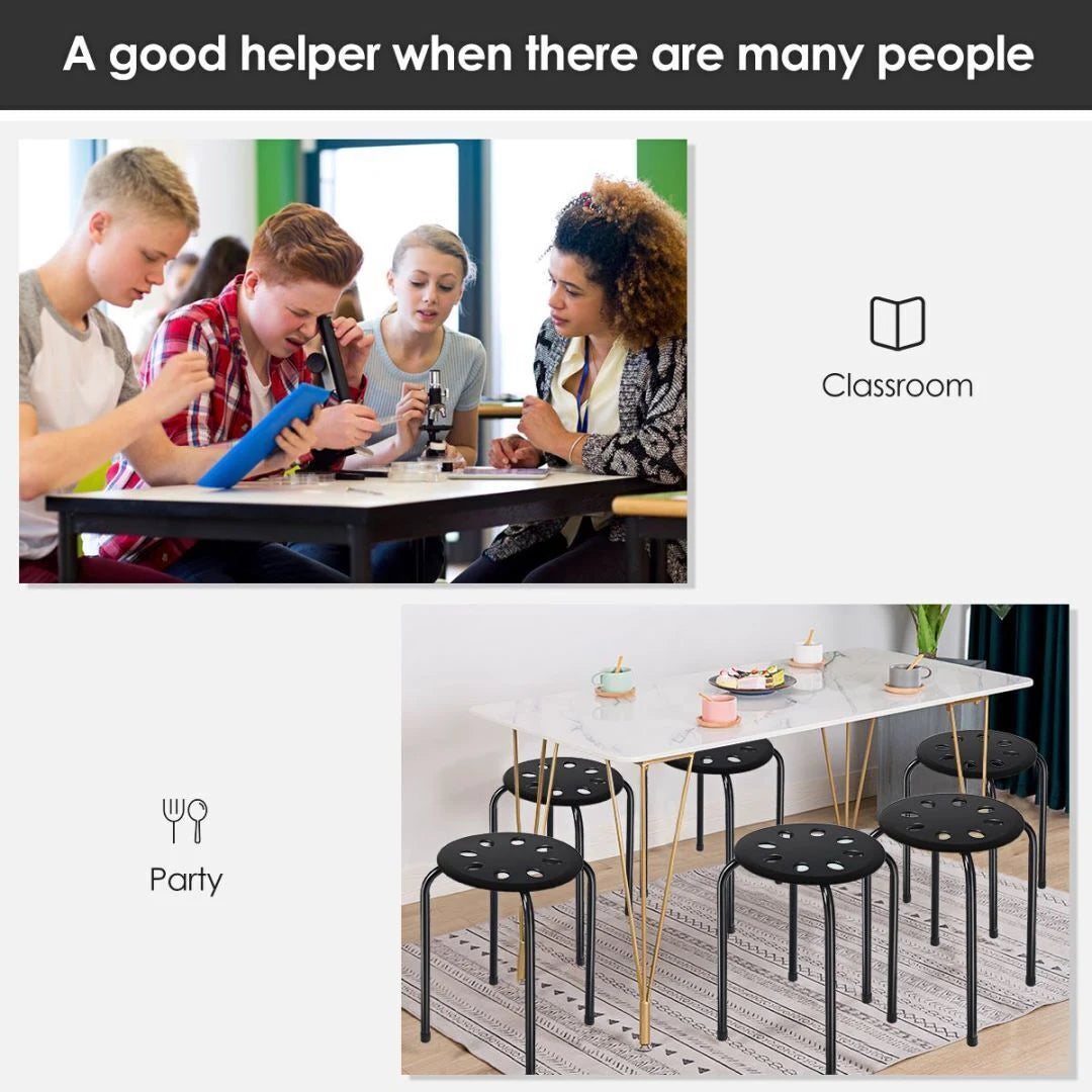 Set of 6 Portable Plastic Stack Stools -Black