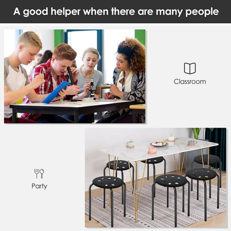 Set of 6 Portable Plastic Stack Stools -Black