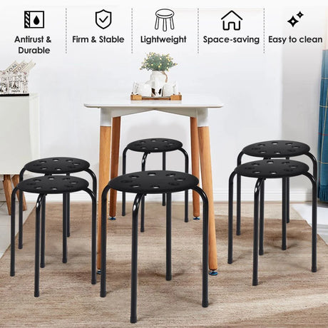 Set of 6 Portable Plastic Stack Stools -Black