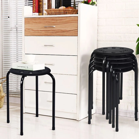 Set of 6 Portable Plastic Stack Stools -Black