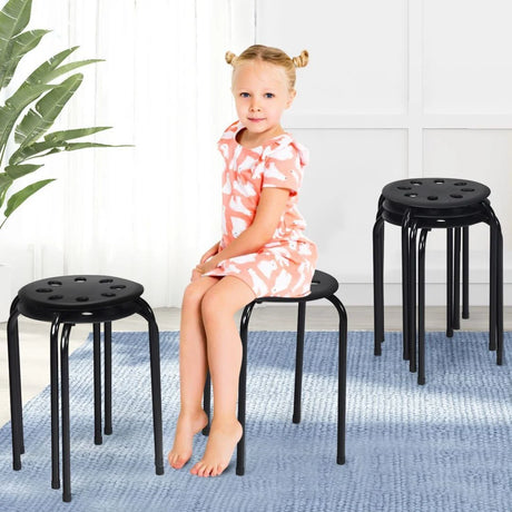 Set of 6 Portable Plastic Stack Stools -Black