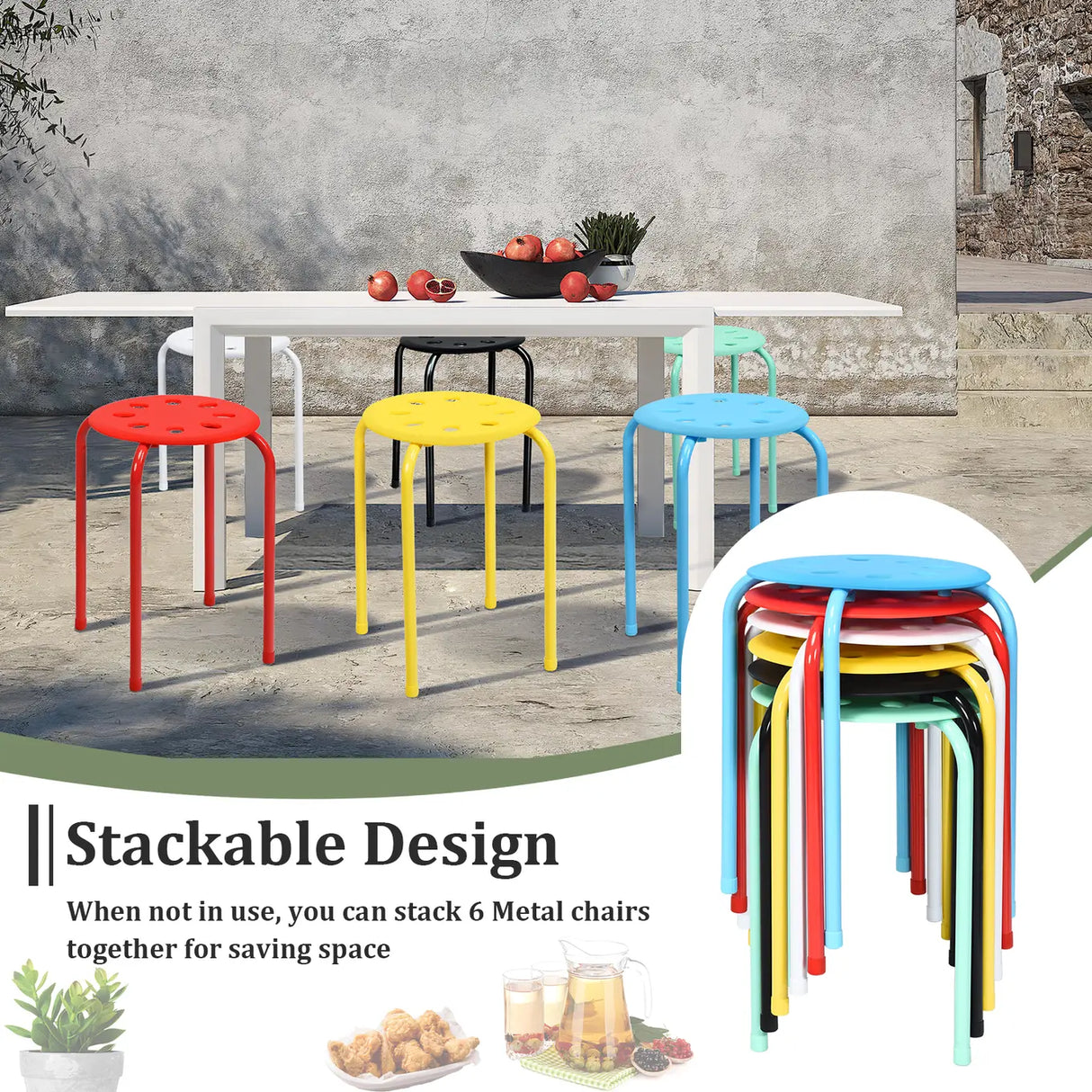 Set of 6 Portable Plastic Stack Stools -Multicolor