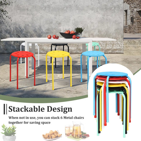 Set of 6 Portable Plastic Stack Stools -Multicolor