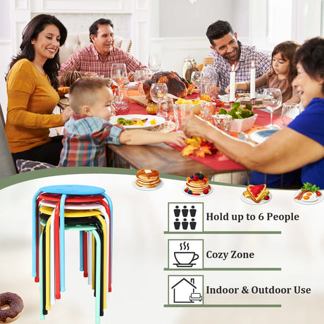 Set of 6 Portable Plastic Stack Stools -Multicolor