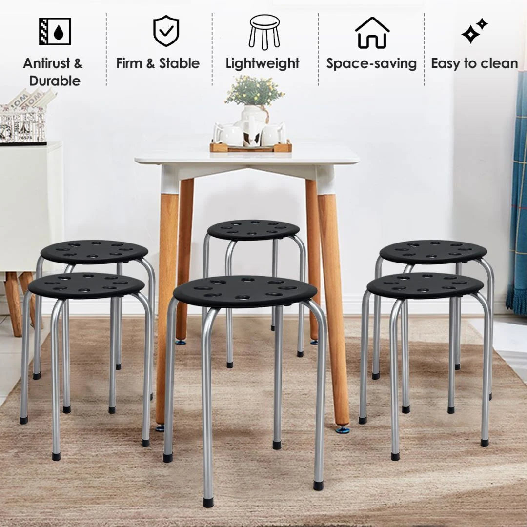 Set of 6 Stackable Portable Breakfast Dining Chairs for Home Kitchen Office-Grey