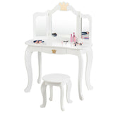 Kids Vanity Table and Chair Set with Mirror &amp; Drawer for Girls-White
