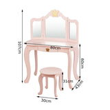 Kids Dressing Table and Stool Set with Tri-fold Mirror and Drawer