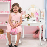 Kids Vanity Table and Chair Set with Mirror &amp; Drawer for Girls-White