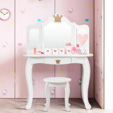 Kids Vanity Table and Chair Set with Mirror &amp; Drawer for Girls-White