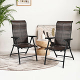 2 Piece Outdoor Patio Rattan Folding Chair with Adjustable High Backrest for Garden Balcony