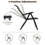 2 Piece Outdoor Patio Rattan Folding Chair with Adjustable High Backrest for Garden Balcony