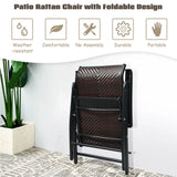 2 Piece Outdoor Patio Rattan Folding Chair with Adjustable High Backrest for Garden Balcony