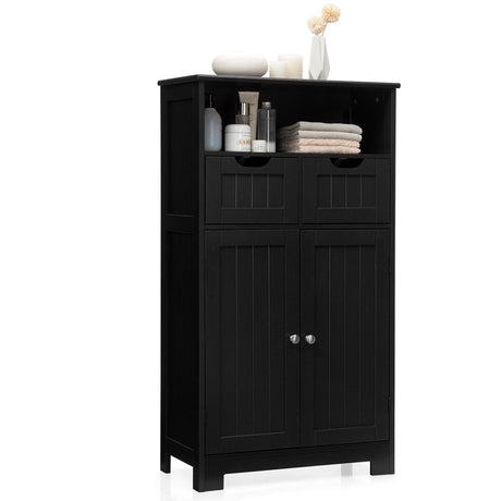 Bathroom Floor Cabinet with Open Shelf &amp; 2 Drawers-Black